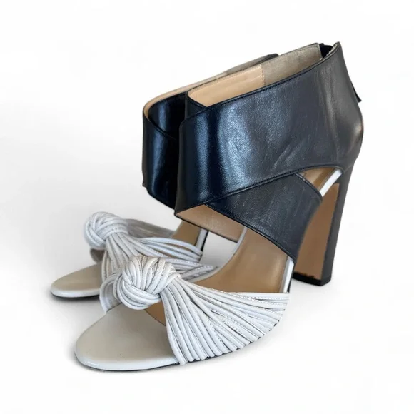 US 7.5 ❤️Made ITALY Bionda Castana‎ Blue White Leather Crossover Booties